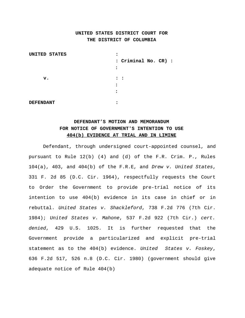 DEFENDANT’S MOTION AND MEMORANDUM FOR NOTICE OF GOVERNMENT'S INTENTION ...