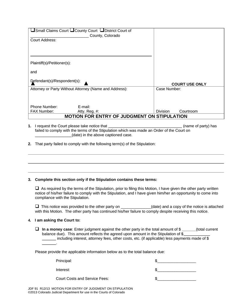Motion for entry of judgment on stipulation landlord and tenant