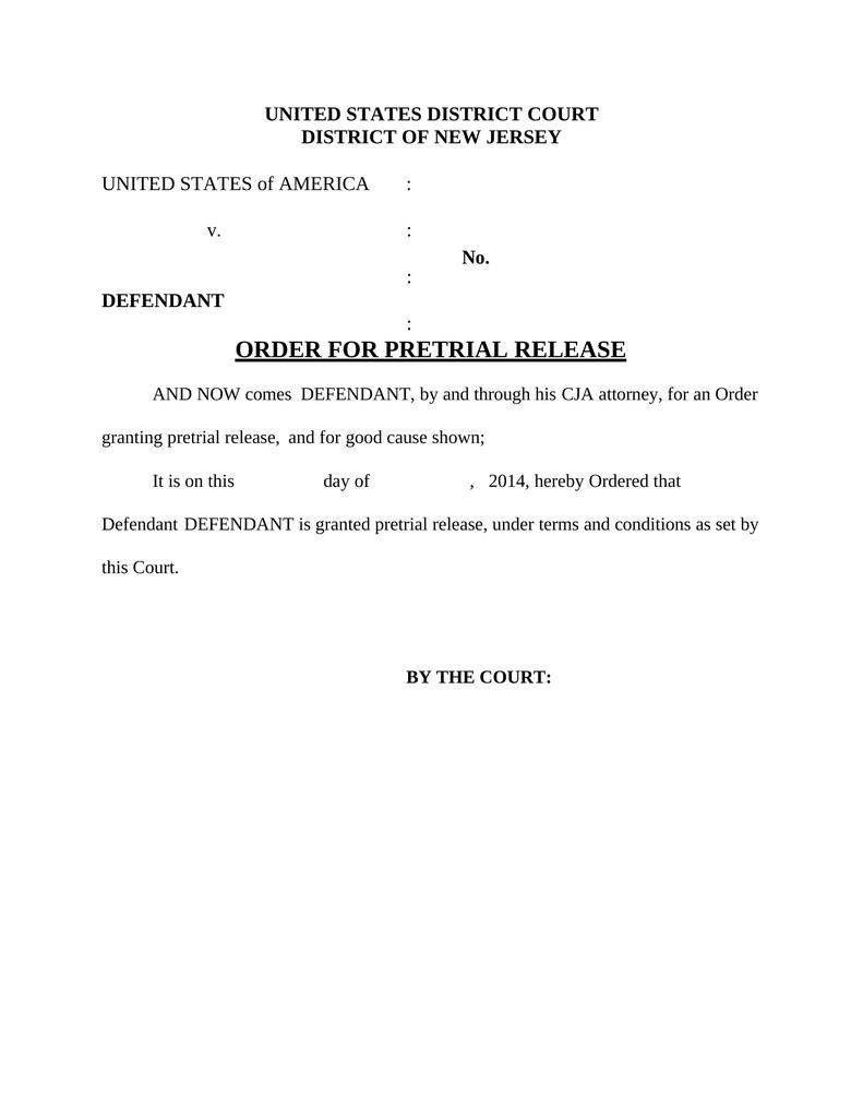 Order For Pretrial Release Attorney Docs The Legal Document 