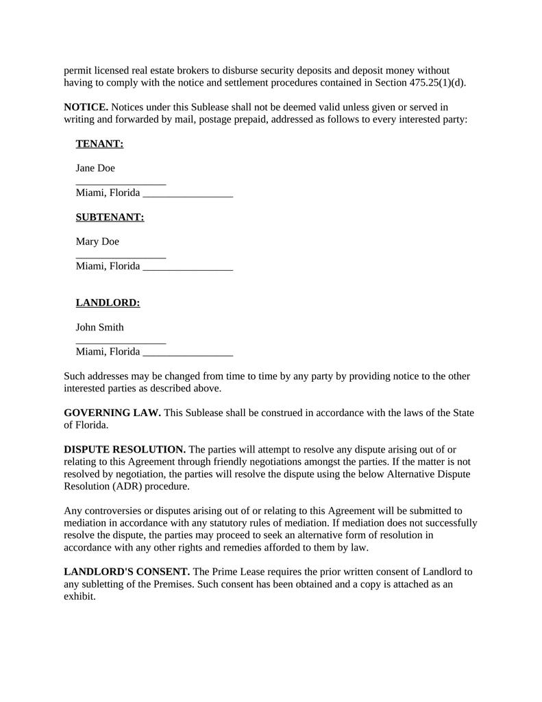 Sublease Agreement-Landlord and Tenant-Real Estate-Florida - Attorney ...