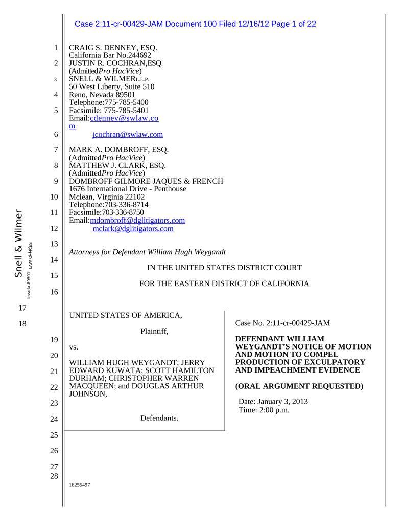 Motion to compel production of exculpatory and impeachment evidence