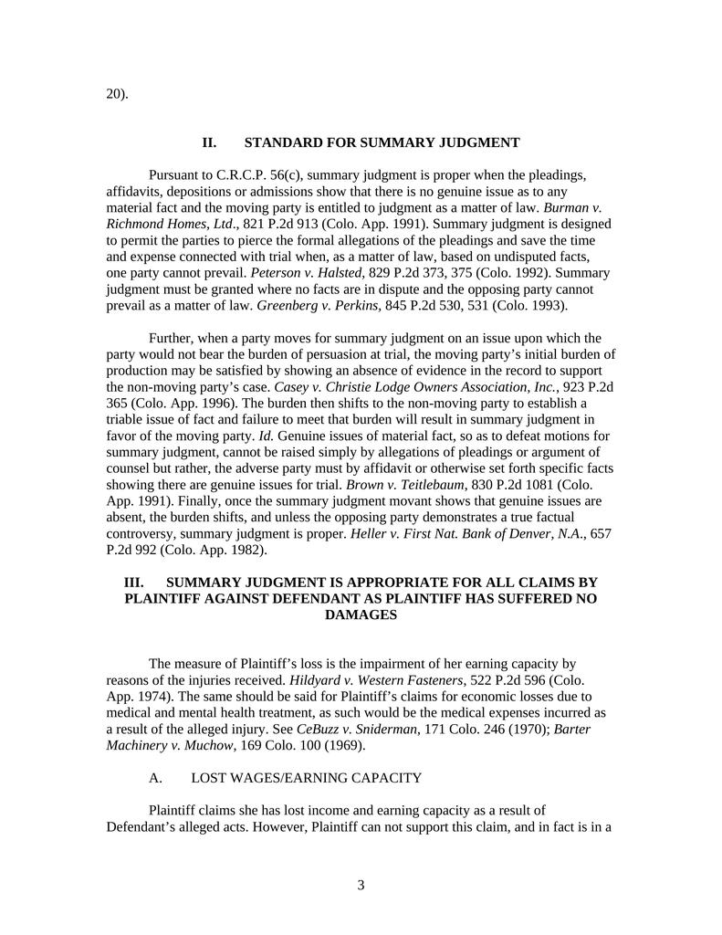 Defendant's Motion For Summary Judgment Pursuant To C.R.C.P. Rule 56(b ...