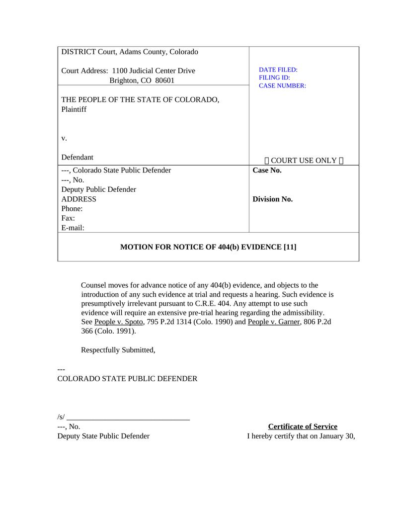 MOTION FOR NOTICE OF 404(b) EVIDENCE [11] - Attorney Docs