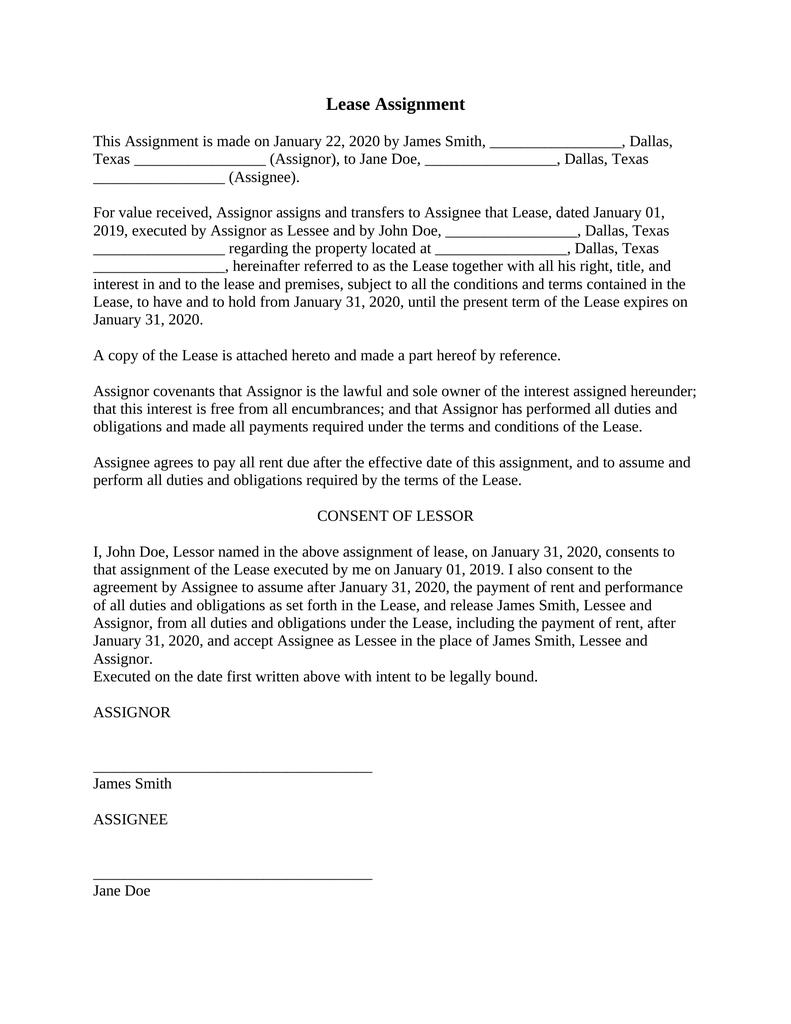 assignment of lease tenant