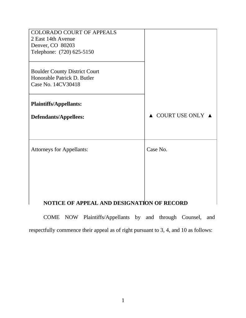 Notice of Appeal Civil Litigation Attorney Docs
