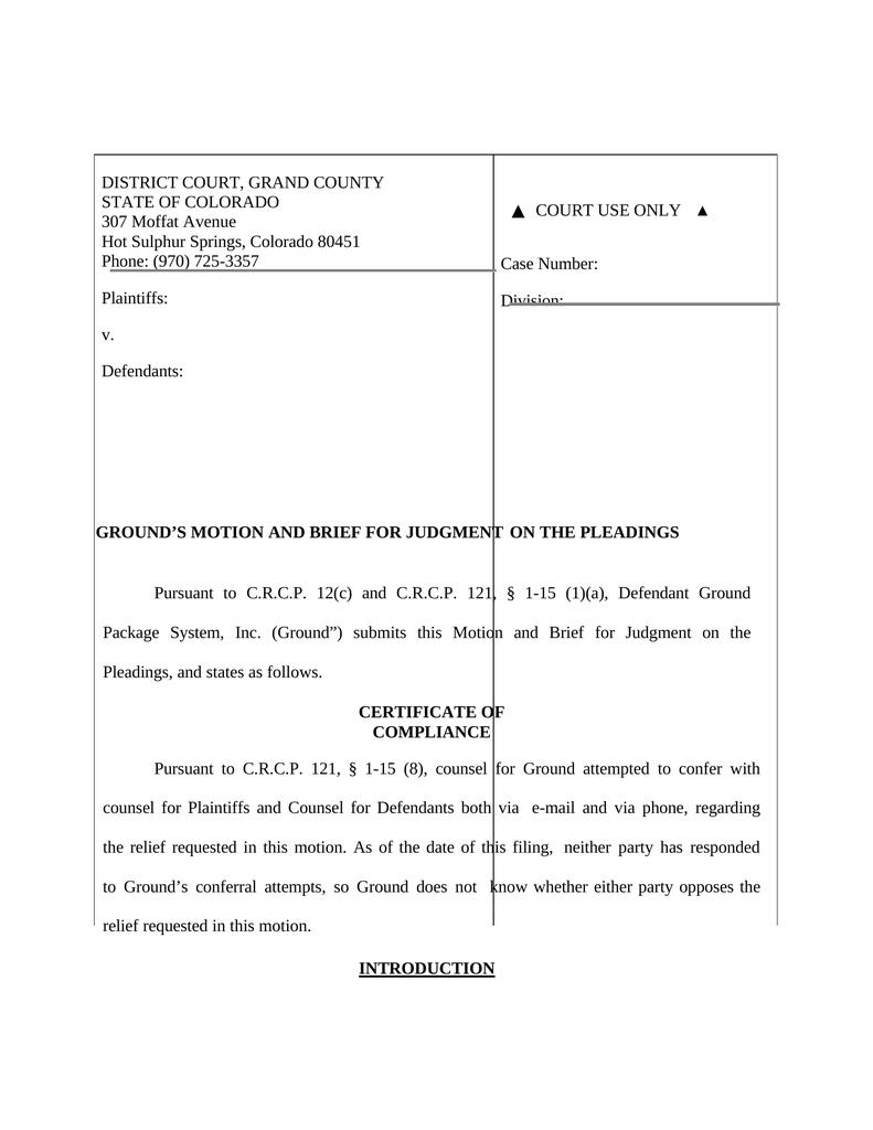 motion for judgment on the pleadings motion for judgment on the pleadings