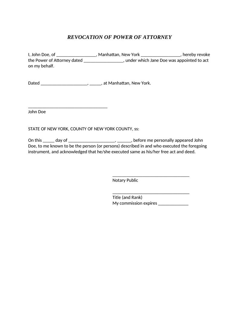 Revocation of power of attorney new york attorney docs the legal