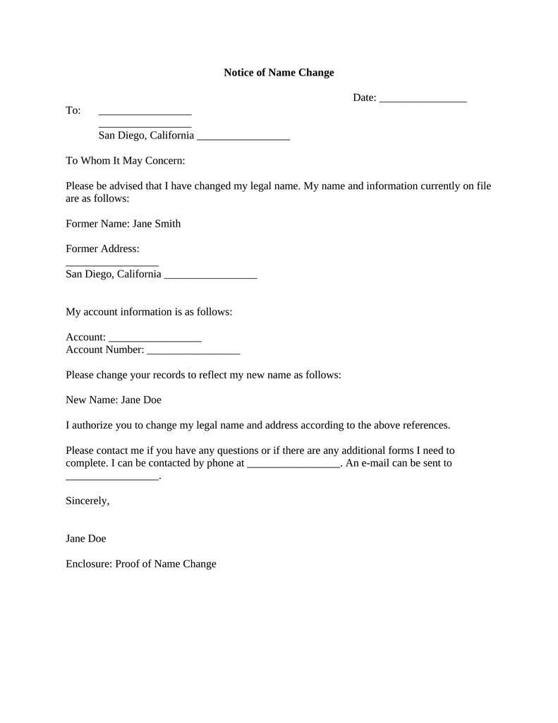 Name Change Notification Letter - Attorney Docs