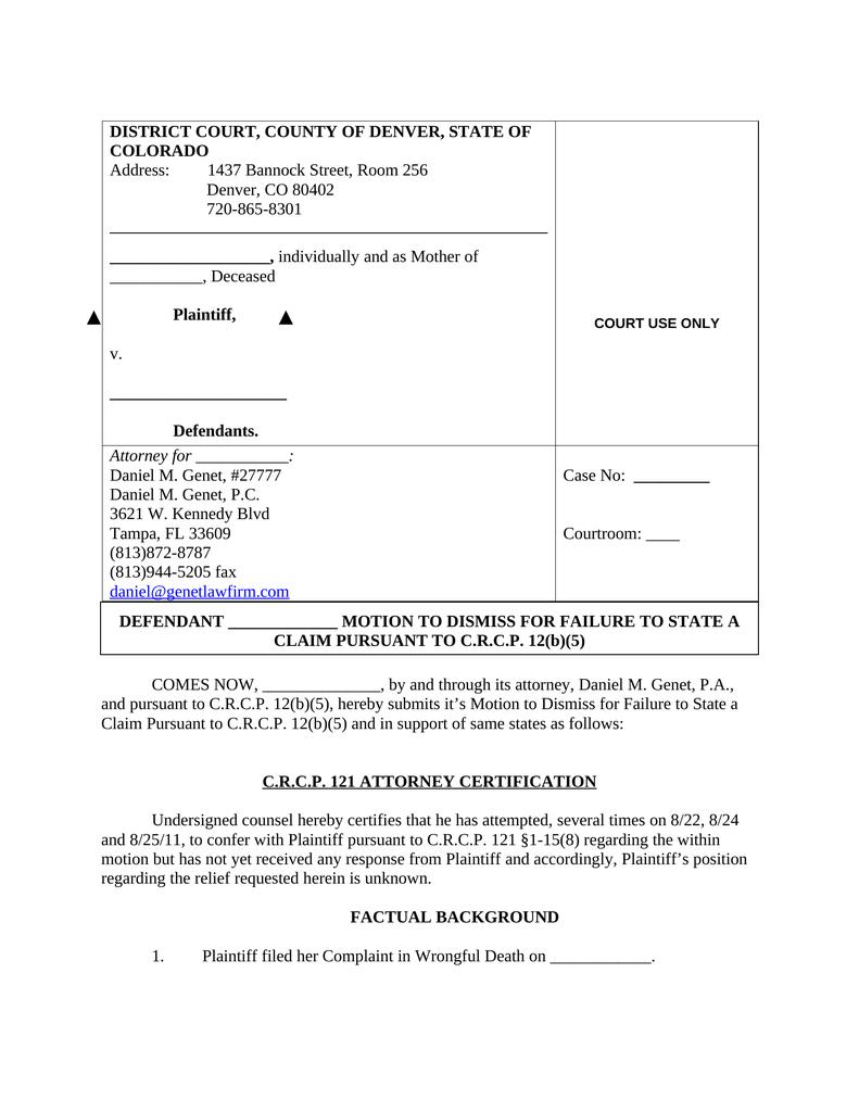 Motion to dismiss wrongful death action attorney docs