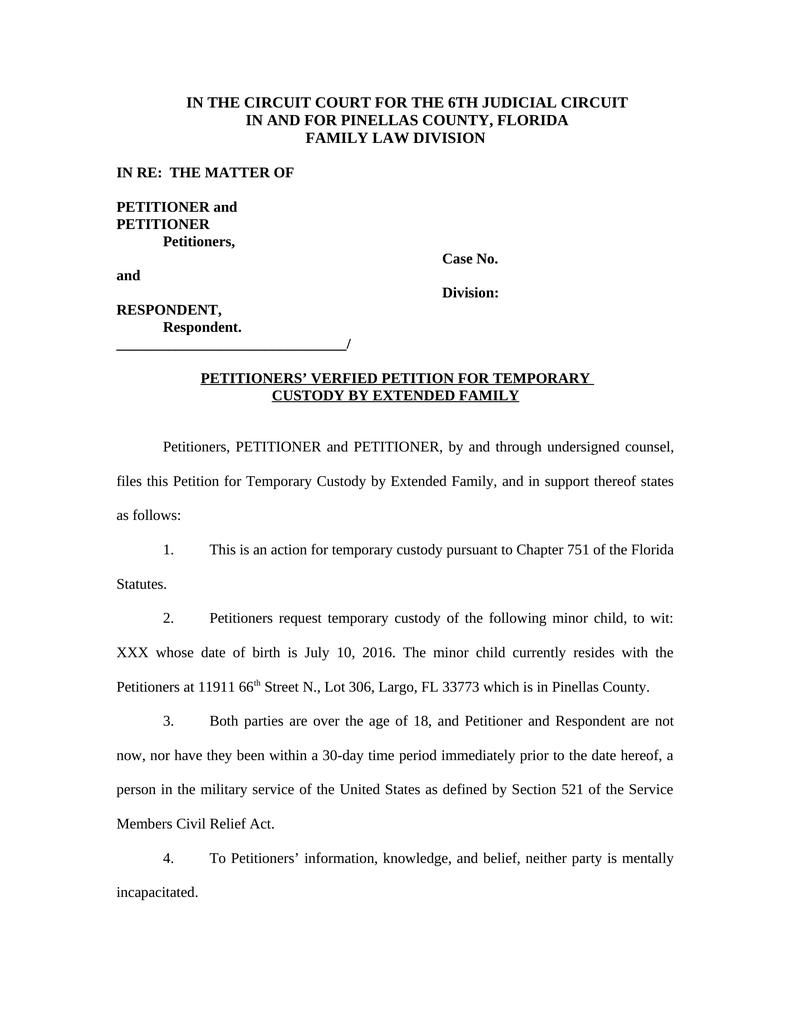 Petition For Temporary Custody By Extended Family Attorney Docs