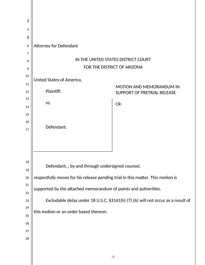 MOTION AND MEMORANDUM IN SUPPORT OF PRETRIAL RELEASE - Attorney Docs