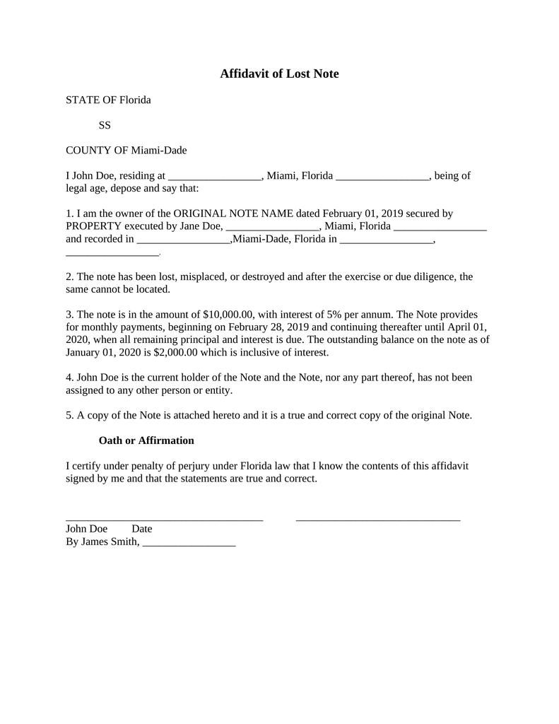 Affidavit of Lost Note - Attorney Docs - The Legal Document Marketplace!