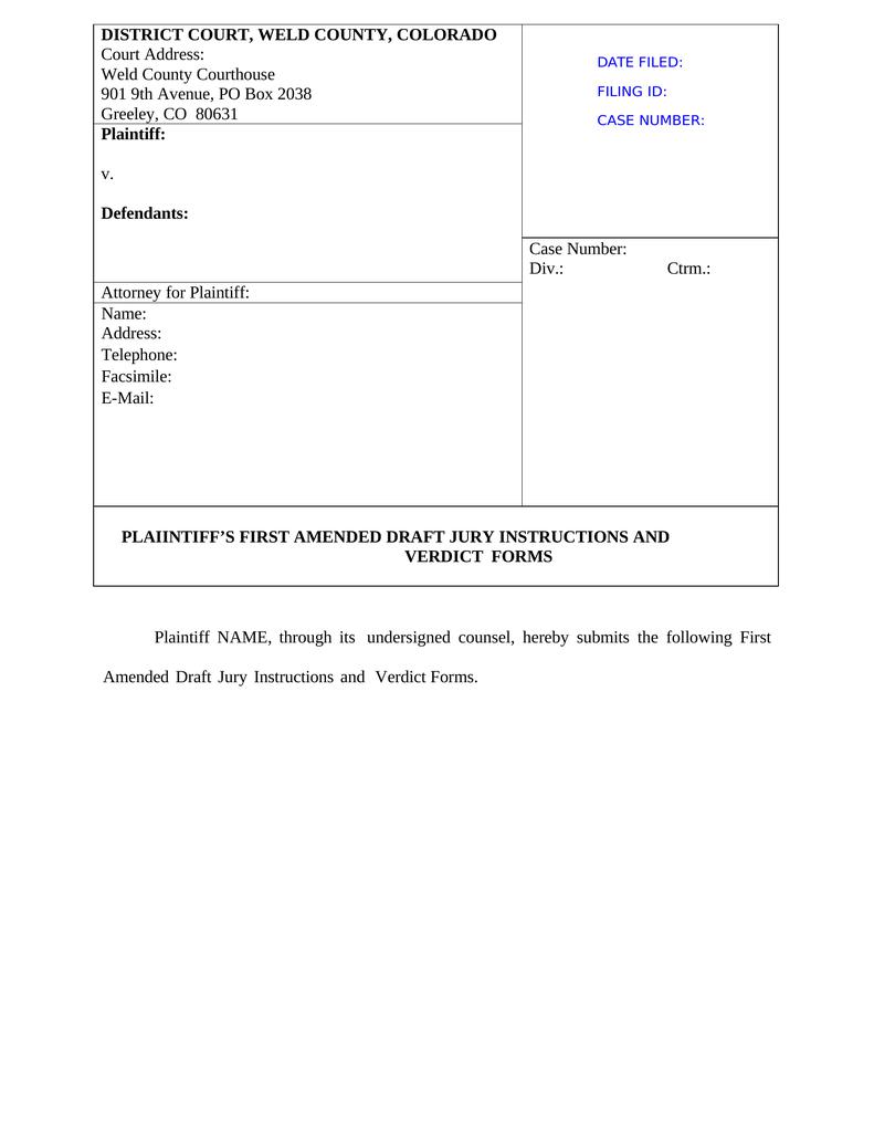 Plaintiff’s First Amended Draft Jury Instructions And Verdict Forms ...